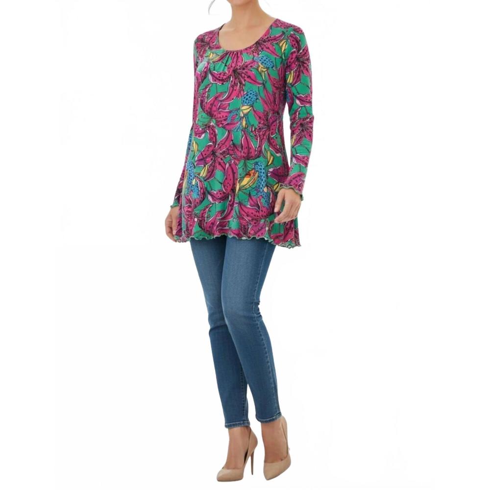 NEW DIVA USA sibella pleated front long sleeve blouse in floral cheetah